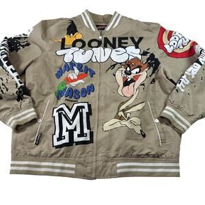 Looney Tunes Members Only Jacket, Tan, Size XL, Bugs Bunny Taz Daffy Duck Tweety